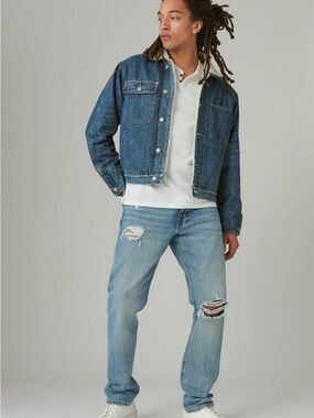 Lucky Brand Men's Light Blue Distressed Straight Jeans, 38x32